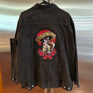 Unique Custom Oversized Missguided Jacket Dia De Muerto Patch - Girl and Roses!